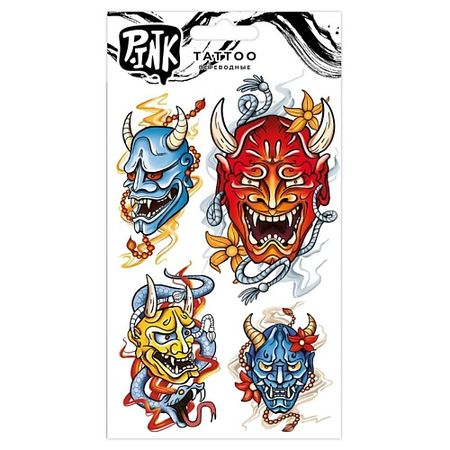 Тату P.INK Наклейки-тату переводные Японские маски металлические филигранные маски
