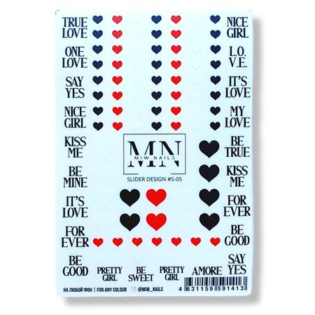 Слайдеры MIW NAILS Наклейки для ногтей (самоклеющиеся слайдеры) сердечки
