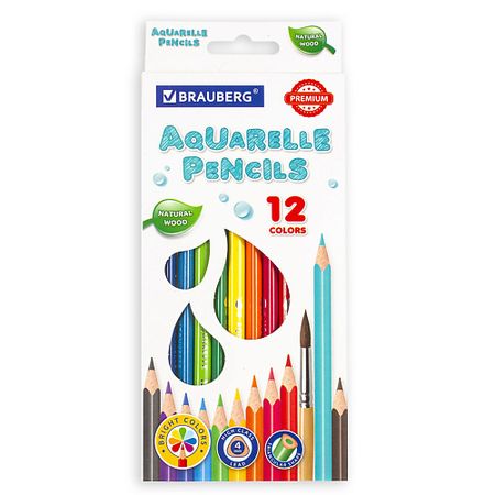 Набор карандашей BRAUBERG Карандаши цветные акварельные BRAUBERG PREMIUM AQUARELLE стикеры акварельные винтажные фиолетовые blingird