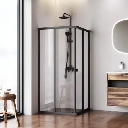 Душевая ширма Flash AM.PM квадратная 88.4x185x185см цвет профиля черный раздвижная стекло 5мм прозрачное анодированные алюминиевые гайки фланцы m2 m3 m4 m5 m6 10 шт