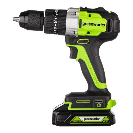 Дрель-шуруповерт ударная аккумуляторная бесщеточная Greenworks GD24DD60 24 В 2 Ач Li-Ion 1 АКБ и ЗУ (3704107UA)