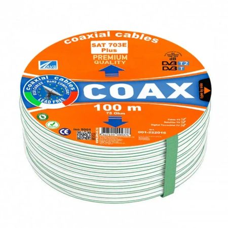Кабель коаксиальный телевизионный SAT 703E Plus 1х6,8 мм экранированный AVS Electronics белый (100 м) 32 2907 32 2904 32 2908 кабель кодировщика сигналов для серводвигателя yaskawa sgmgv 13ada61 93 32 0478 93 32 1646a