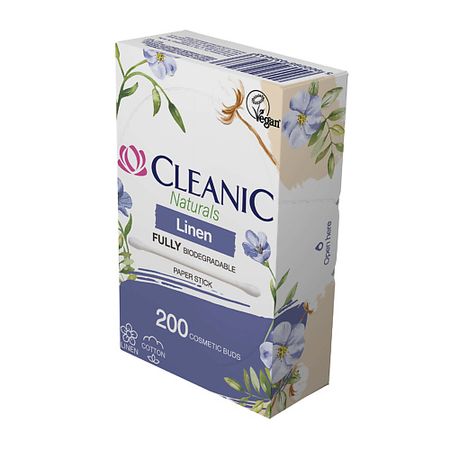 Ватные палочки CLEANIC Naturals Linen Ватные палочки гигиенические в бумажной прямоугольной коробке палочки гигиенические рыжий кот 100шт полиэтилен
