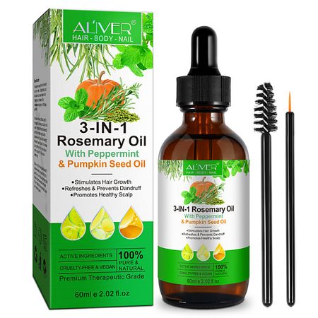 Масло для волос ALIVER Розмариновое масло с мятой и тыквой для роста волос, бровей и ресниц