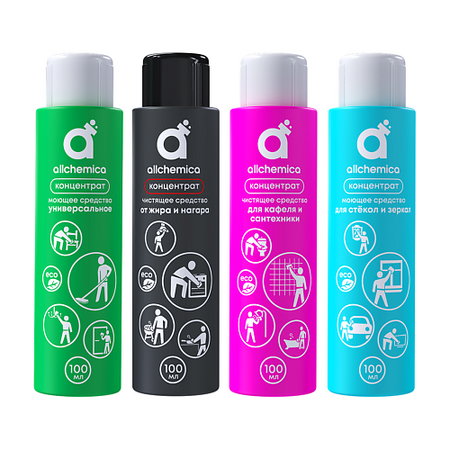 Универсальное чистящее средство ALLCHEMICA Набор средств для уборки всего дома концентрат 4 рефила
