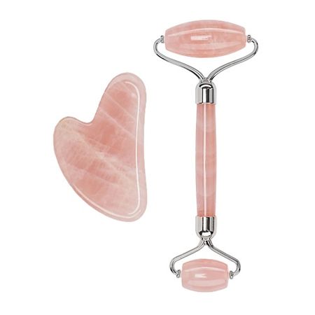 Массажер для лица HANAI Набор из розового кварца. Роллер-массажер + скребок 