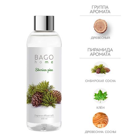 Аромадиффузор BAGO HOME Набор наполнитель и фибровые палочки для ароматического диффузора Сибирская сосна