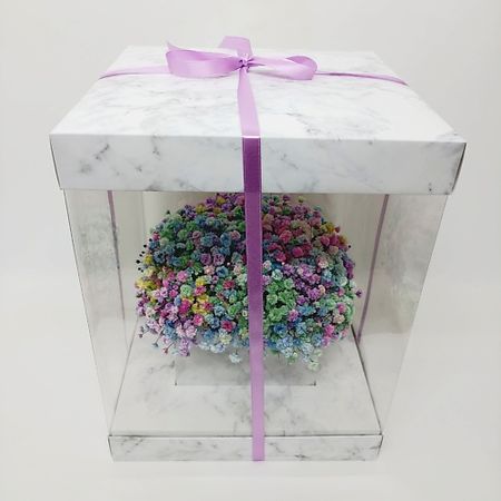 Букет живых цветов ЗЕФИРКО Радужная гипсофила в подарочной коробке 