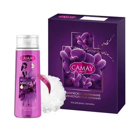 Подарочный набор Camay Magique мочалка и гель 250 мл