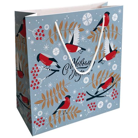 Пакет подарочный Be Smart Frost, снегири, 32х32 см