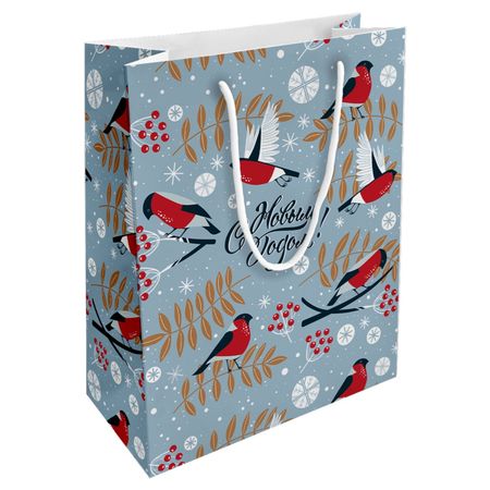 Пакет подарочный Be Smart Frost, снегири, 25х32 см