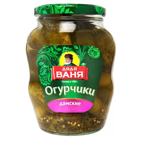 Огурцы Дядя Ваня дамские, стеклянная банка, 680 г