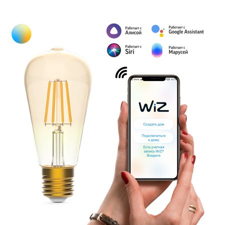 Умная Wi-Fi лампочка Gauss Smart Home Filament ST64 7W 740лм E27  управление голосом/смартфоном, с изменением температуры, диммируемая sonoff ihost smart home hub zigbee gateway