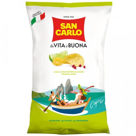 Чипсы San Carlo картофельные со вкусом лайма и розового перца, 150 г чипсы картофельные lay s сыр 70 г
