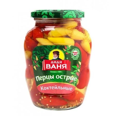 Перцы Дядя Ваня коктейльные острые, стеклянная банка, 350 г