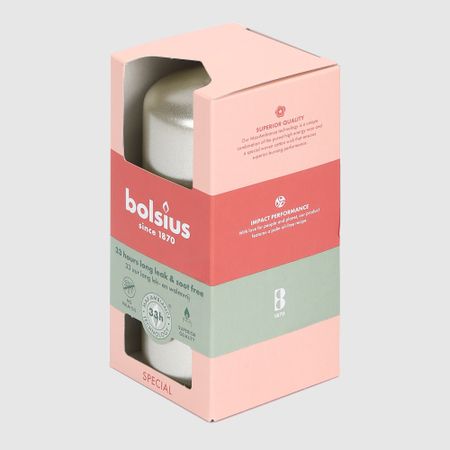 Свеча столбик Bolsius белое серебро 12х5,8 мм