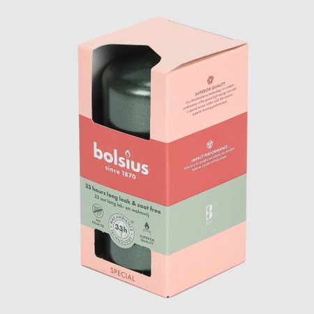 Свеча столбик Bolsius зелёный металлик 12х5,8 мм