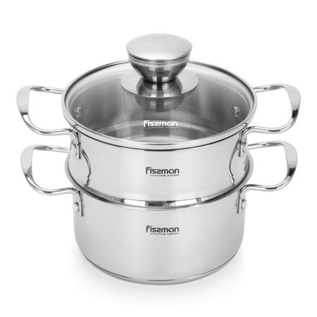 Кастрюля Fissman Mini cook стеклянная крышка и паровая вставка 14 см, 1,1 л
