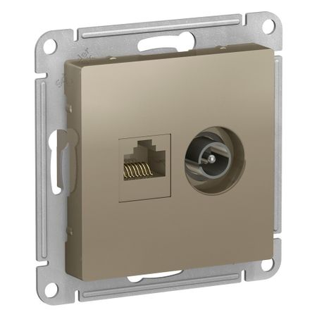 Розетка телевизионная/ компьютерная Systeme Electric AtlasDesign встраиваемая шампань TV/ RJ45 (ATN000589)