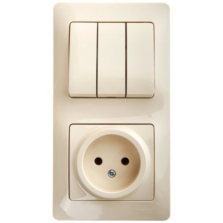 Блок выключатель и розетка Systeme Electric Glossa трехклавишный встраиваемый бежевый (GSL000276) клеммный блок винтовой dg308 2 54 ek254v