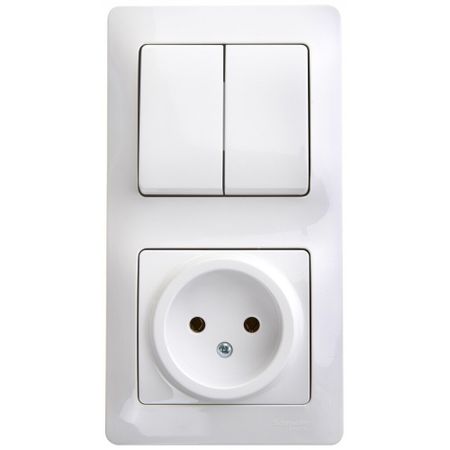 Блок выключатель и розетка Systeme Electric Glossa двухклавишный встраиваемый белый (GSL000172) клеммный блок винтовой dg308 2 54 ek254v