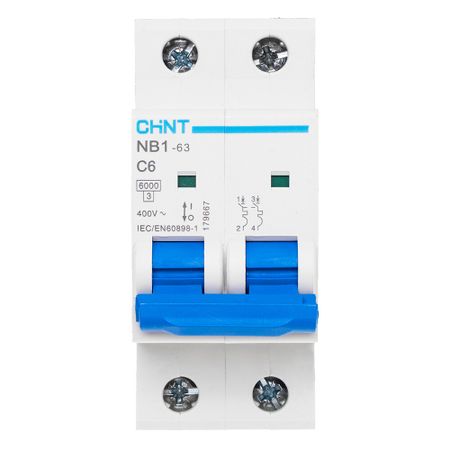 Автоматический выключатель модульный Chint NB1-63 2P 6А тип C 6 кА 400 В (179667) автоматический выключатель chint nxb 63s 3p c50 а 4 5 ка