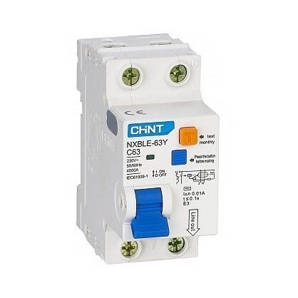 Автомат дифференциальный Chint NXBLE-63Y 25А 1P+N тип AC 10 мА 4,5 кА (105526)