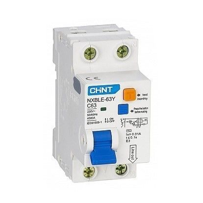 Автомат дифференциальный Chint NXBLE-63Y 50А 1P+N тип AC 30 мА 4,5 кА (105547)