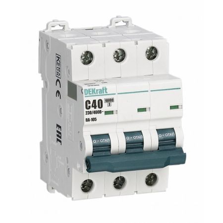 Автоматический выключатель модульный Dekraft ВА105-3P-050A-C 3P 50А тип C 10 кА 230 В (13182DEK)