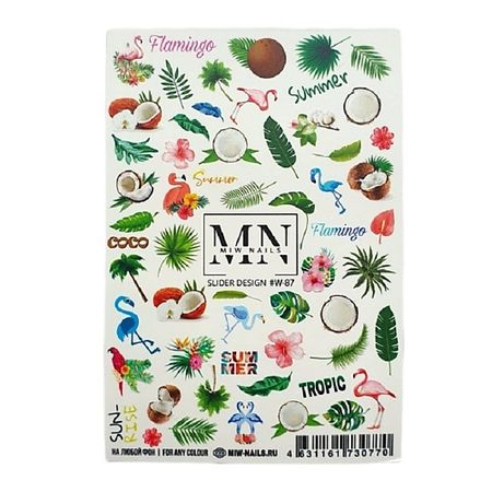 Слайдеры MIW NAILS Слайдеры для ногтей на любой фон Пальмы Тропики Фламинго искусственные пальмы eqianao 75 125 см