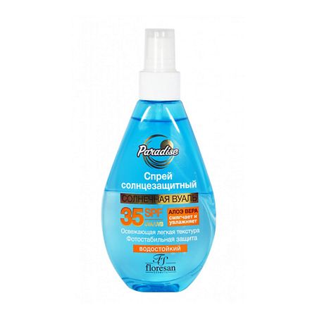 Солнцезащитный спрей для тела FLORESAN Водостойкий Солнцезащитный спрей Paradise с алоэ вера SPF 35