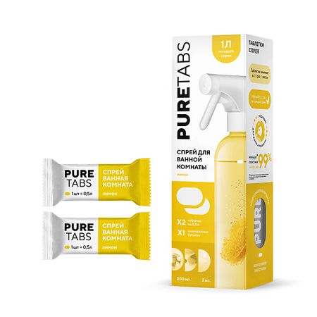 Средство для ванн и душевых PURETABS Спрей для ванной комнаты - бутылка и 2 таблетки валидол реневал таблетки подъязычные 60мг 32шт