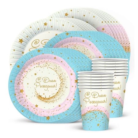Набор одноразовой посуды ND PLAY Набор одноразовой посуды для праздника Воздушный зефир одноразовая посуда для детского праздника