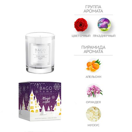 Свеча ароматическая BAGO HOME Волшебная ночь Ароматическая свеча в стекле