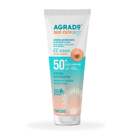 Солнцезащитный крем для лица AGRADO Влагостойкий солнцезащитный СС крем с коллагеном SPF50+, тон средний статуэтка утка средний палец chengwei