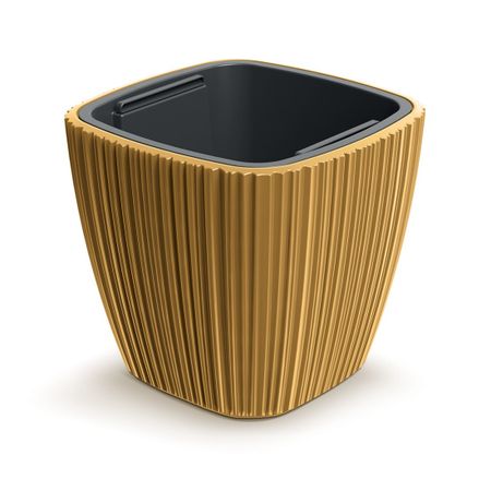 Кашпо квадратное Prosperplast Oro 29х29 h27 см горчица с вкладышем