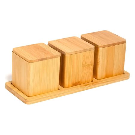 Набор для специй Olaff бамбук, 3 банки на подставке стеклянные банки для специй 4 унции