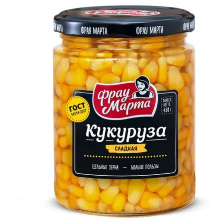 Кукуруза Фрау Марта сахарная, стеклянная банка, 450 г кукуруза сладкая bonduelle 170 г