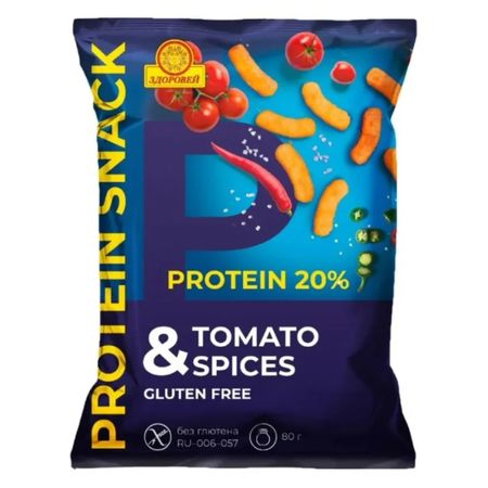 Снеки Здоровей протеиновые, без глютена, томат спайси 80 г