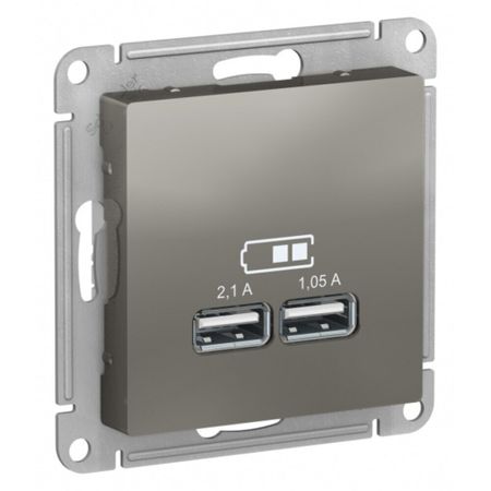 Розетка USB Systeme Electric AtlasDesign встраиваемая сталь 2хUSB-А (ATN000933) автомобильная розетка 12 в 24 в usb розетка 54 вт с двумя портами pd usb c quick charge 3 0 usb разъем для зарядного устройства для аксессуаров passat b8 b7 b6 b5