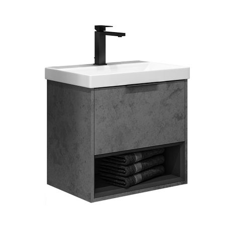 Комплект тумба с раковиной Comforty Флорида 60 см подвесная бетон светлый/антрацит (00-00021208CF) тумба бостон дуб вотан антрацит 900х370х1020 мм