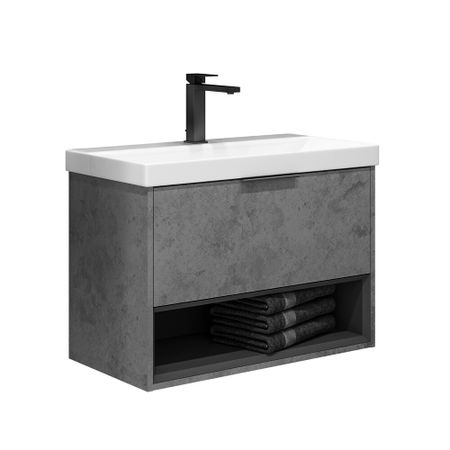 Комплект тумба с раковиной Comforty Флорида 80 см подвесная бетон светлый/антрацит (00-00021209CF) тумба бостон дуб вотан антрацит 900х370х1020 мм