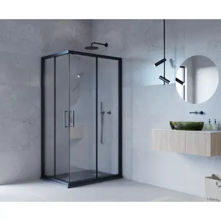 Душевая ширма Квадро Март прямоугольная 120x80x195см цвет профиля черный раздвижная стекло 6мм прозрачное столешница прямоугольная 900х600х16мм дуб кантенберри
