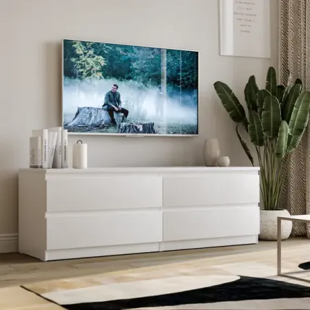 Тумба под телевизор Шведский стандарт Праксис 129.7x54.2x39.6 см ЛДСП цвет белый телевизор 32 hyundai h led32bs5002