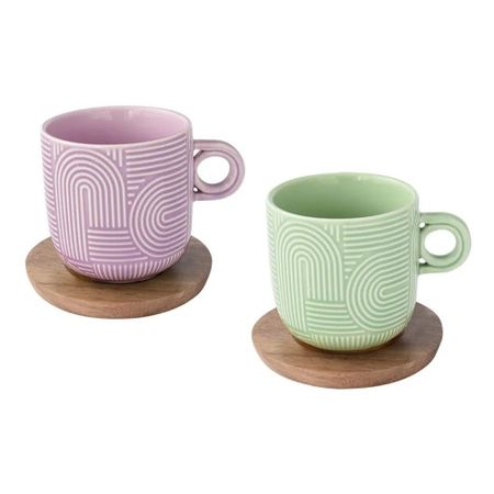 Набор чашек Easy life Радуга сиреневый+зеленый на подставках 250 мл 2 шт кофейных чашек bincoo 340 мл