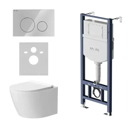 Комплект инсталляция и унитаз AM.PM Struktura Tornado безободковый клавиша цвет глянцевый хром наклейки на унитаз с ком пвх