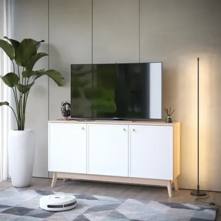 Тумба под телевизор KONSENSA Амьен 150x79x41.7 см ЛДСП цвет белый/коричневый телевизор 32 hyundai h led32bs5002