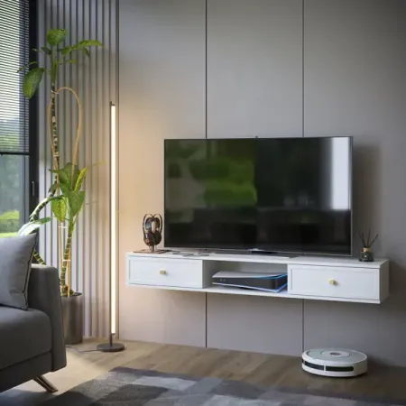 Тумба под телевизор KONSENSA Амьен 150x20x30 см ЛДСП цвет белый телевизор 32 hyundai h led32bs5002