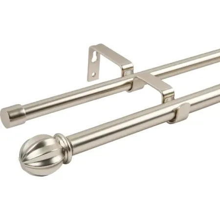 Настенный карниз раздвижной двухрядный Ikary d16/19 мм 160-300 см металл цвет никель металлические кольца для штор 6 шт