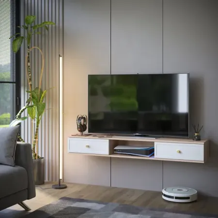 Тумба под телевизор KONSENSA Амьен 150x20x30 см ЛДСП цвет белый/коричневый телевизор 32 hyundai h led32bs5002